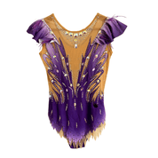 Justaucorps de gymnastique rythmique bicolore violet et argentés avec manches courtes en satin et strass argentés