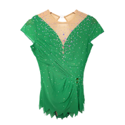 Justaucorps de gymnastique rythmique vert émeraude à manches courtes papillon avec drapé central et strass cristal AB en cascade