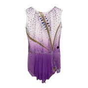 Justaucorps de gymnastique rythmique en dégradé blanc et violet sans manches avec strass cristal AB et jupe vaporeuse violette